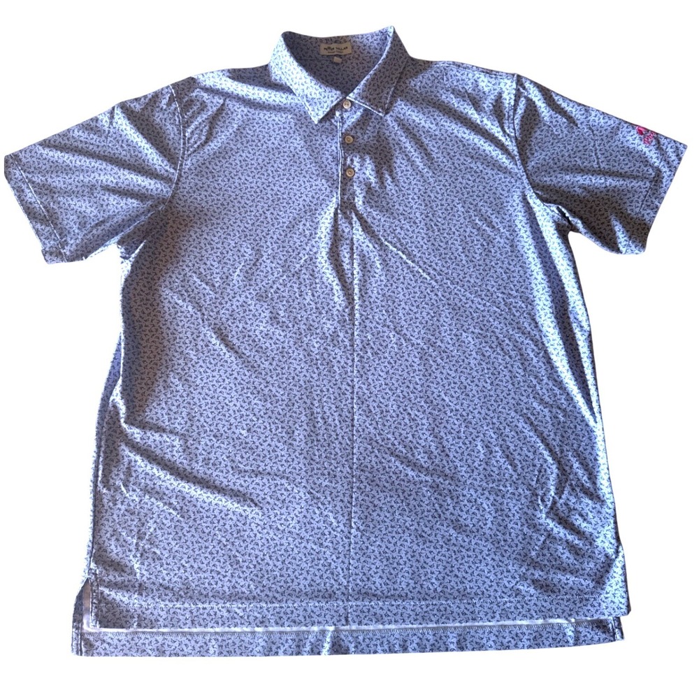 Peter Millar Mens Polo XL Blue Marlin Print Summer Comfort Pinnacle Logo Stretch